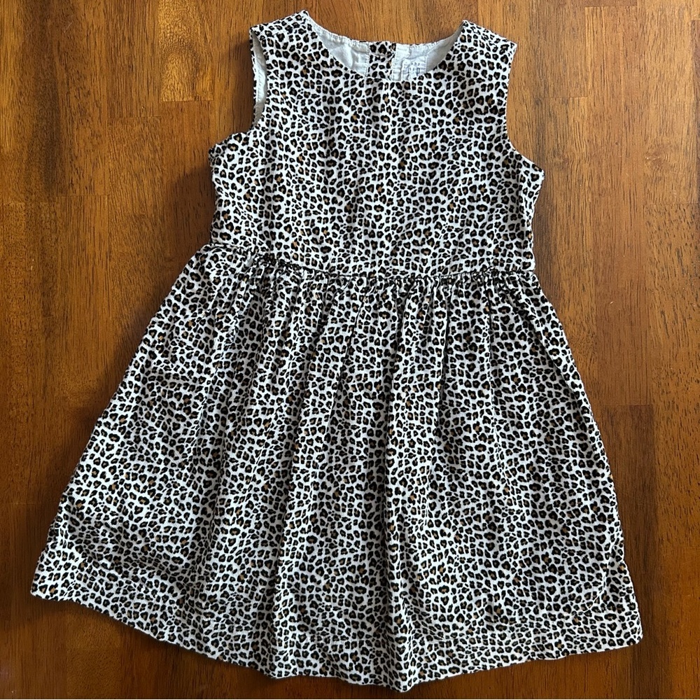 GAP Leopard Print Corduroy Dress | Girl Size 4 | Neutral Sleeveless Button Back